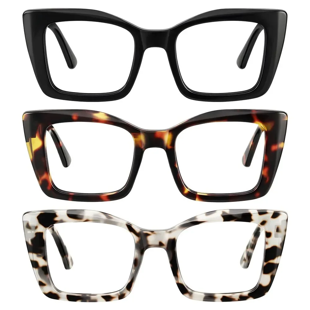 3 Pack Reading Glasses for Women, Oversized, Blue Light Blocking Readers (+1.25)
